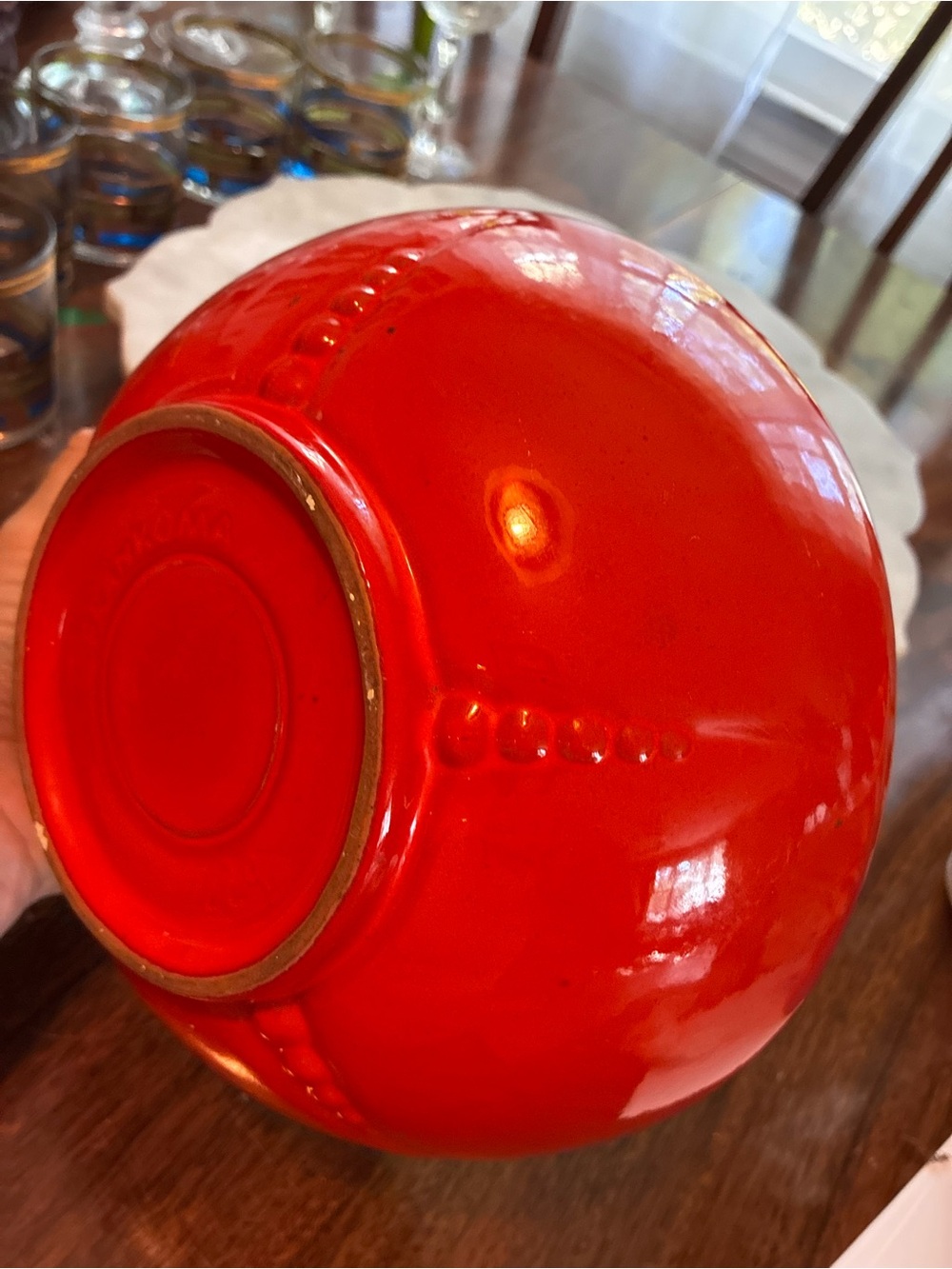 Vintage Frankoma Bright Red Orange Decorative Ceramic Bowl